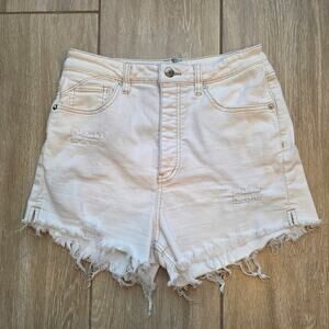 We The Free Distressed Denim Shorts Womens 30 Cream Raw Hem High Rise Boho